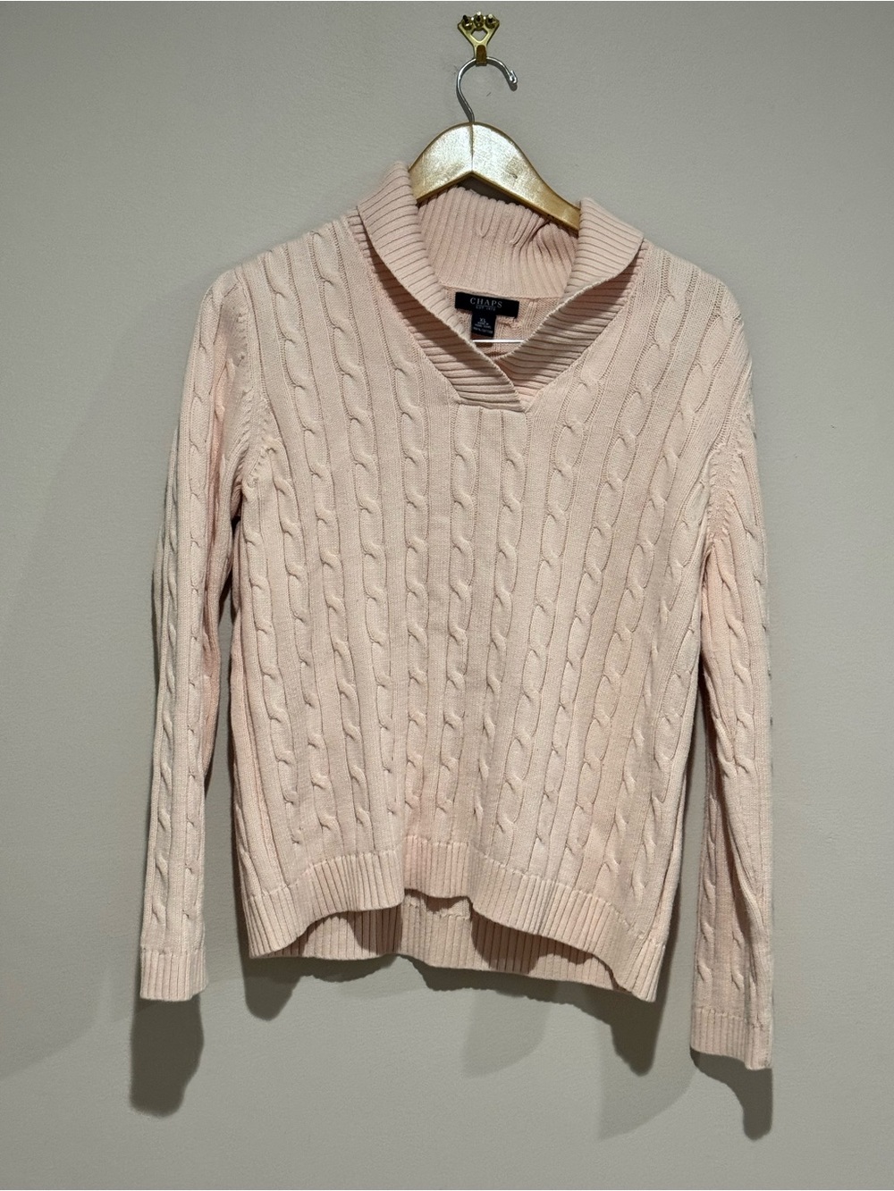 CHAPS women's sweater XLarge cable knit pullover Soft Pink 100% cotton